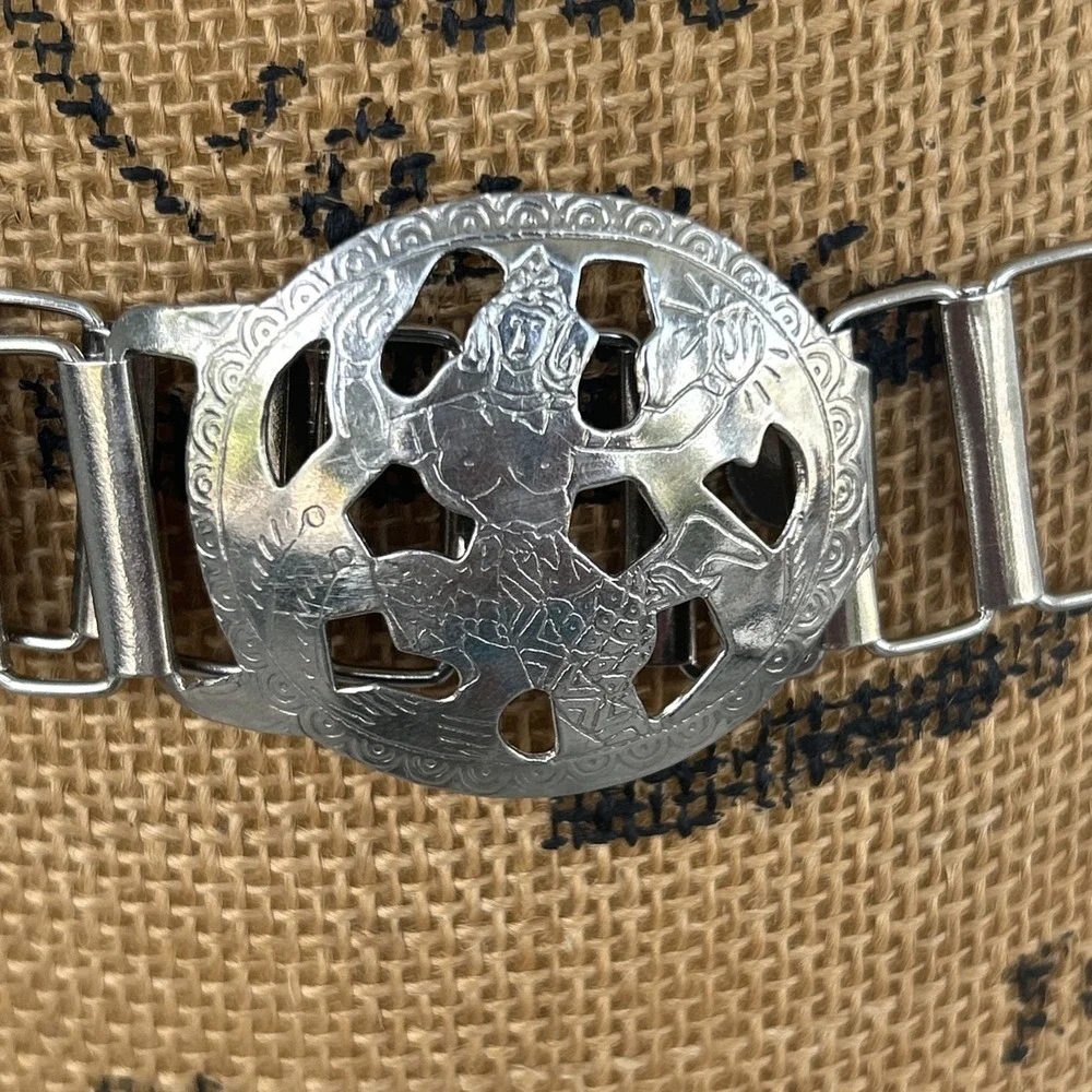 Body Chain Silver tone Metal Belt Buddha Embossed Buckle Adjustable to 34